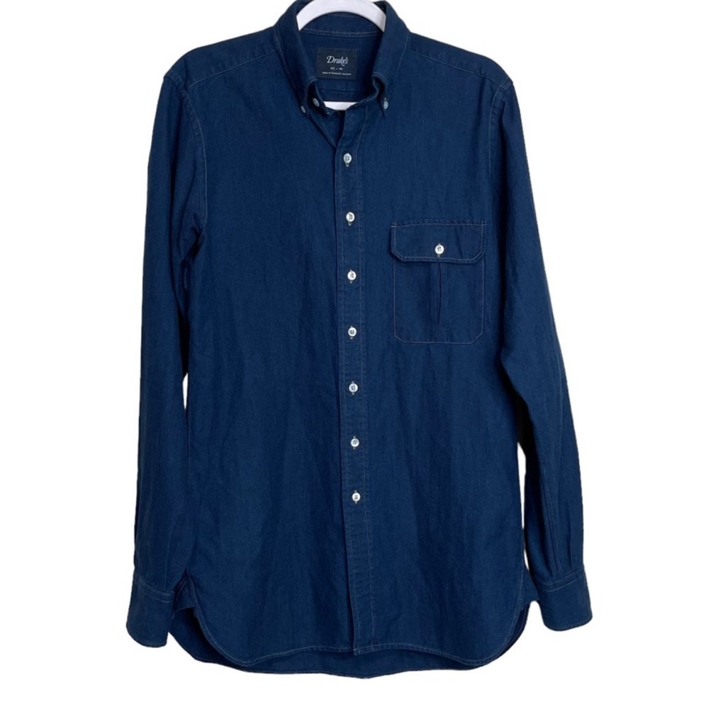 Drake's The American Oxford Navy Button Down
Shirt Cotton Pocket Mens 15.75 - 40